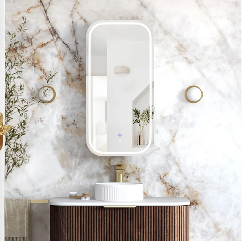 LED Newport 900x450 Sable Walnut Shaving Cabinet - Premium Edition