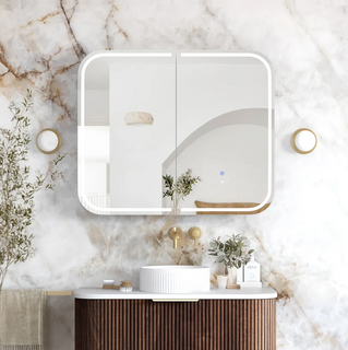 LED Newport 900(W)x750(H) Sable Walnut Shaving Cabinet - Premium Edition