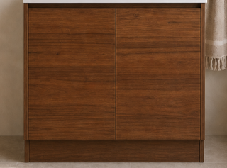 Clarke (Narrow) 900 Walnut Floor Mount Timber Laminate Vanity Cab