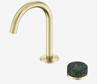 Serenity Progressive Basin Mixer Arc Spout With Verde Alpi Handle Brushed Gold