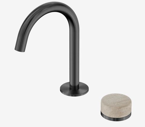Serenity Progressive Basin Mixer Arc Spout With Rome Travertine Handle Gun Metal
