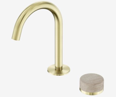 Serenity Progressive Basin Mixer Arc Spout With Rome Travertine Handle Brushed G