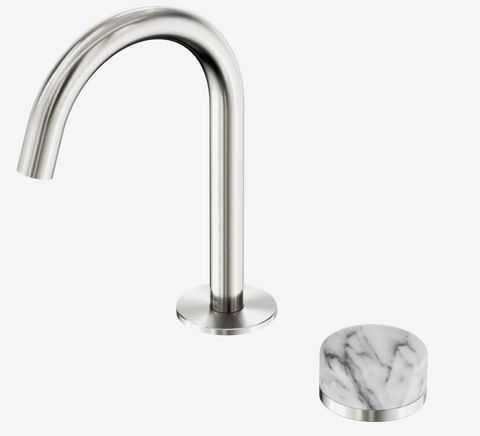 Serenity Progressive Basin Mixer Arc Spout With Arabescato Corchia Handle Brushe