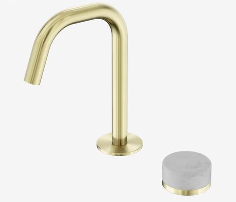 Serenity Progressive Basin Mixer Edge Spout With Carrara Handle Brushed Gold