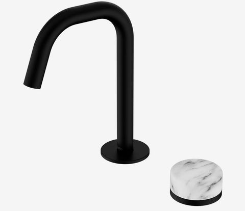 Serenity Progressive Basin Mixer Edge Spout With Arabescato Corchia Handle Matte