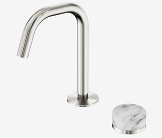 Serenity Progressive Basin Mixer Edge Spout With Arabescato Corchia Handle Brush