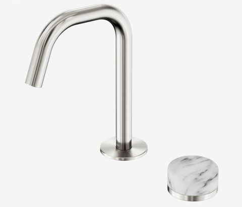 Serenity Progressive Basin Mixer Edge Spout With Arabescato Corchia Handle Brush