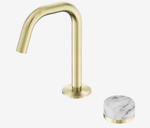 Serenity Progressive Basin Mixer Edge Spout With Arabescato Corchia Handle Brush
