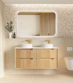 Byron Fluted 1200mm Four Drawer Double Woodland Oak Wall Hung Vanity