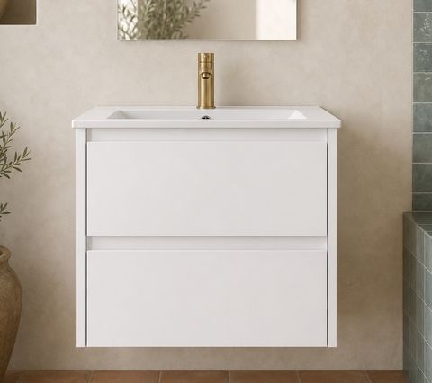 Amber 600 Gloss White Wall Hung Vanity