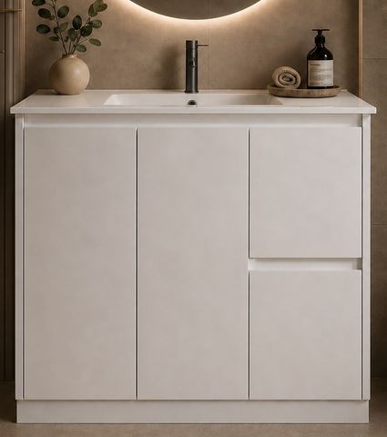 CABINET ONLY Sierra 900 Gloss White Slimline Vanity