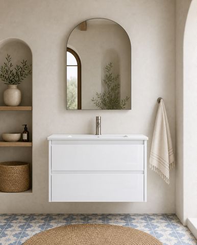 Amber 750 Gloss White Wall Hung Vanity