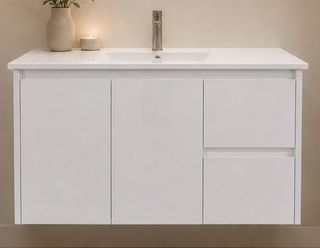 CABINET ONLY Stratus 900 Gloss White Wall Hung Slimline Vanity