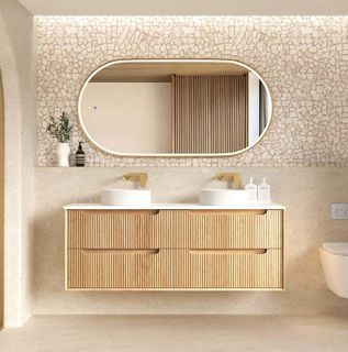 Byron Fluted 1500mm Four Drawer Double Woodland Oak Wall Hung Vanity