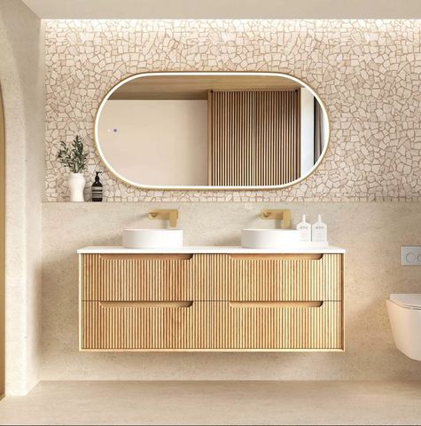 Byron Fluted 1500mm Four Drawer Double Woodland Oak Wall Hung Vanity