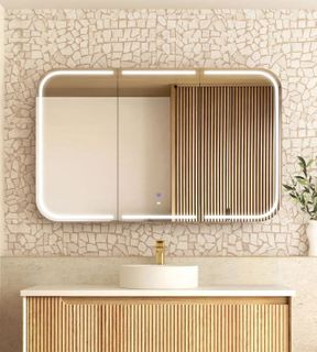 LED Newport 1200(W)x750(H) Natural Oak Shaving Cabinet - Premium Edition