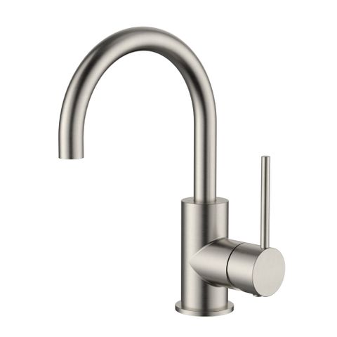 Star Mini Brushed Nickel 35mm Gooseneck Basin Mixer