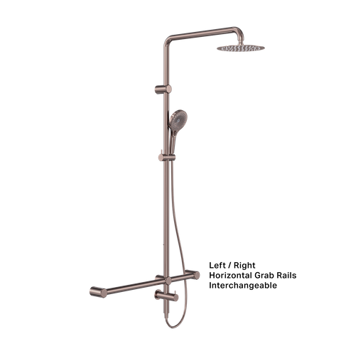 MECCA CARE 32MM T BAR GRAB RAIL 1100X750MM TWIN SHOWER SET BRUSHED BRONZE