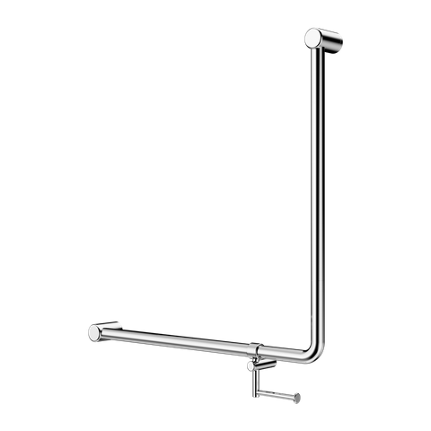 MECCA CARE 32MM 90 DEGREE BENT TUBE GRAB RAIL 750X750MM WITH TOILET ROLL HOLDER