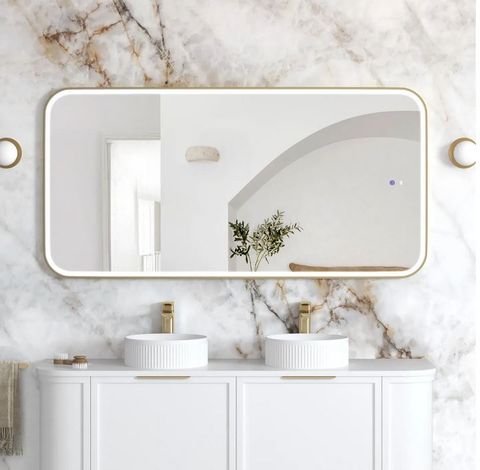 LED Newport 1500(W)x750(H) Gold Metal Frame Mirror- Install Horizontal or Vertic