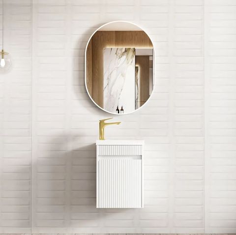 Mini Ensuite Vanity 400mm Matte White Fluted Vanity (with Basin)