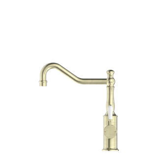 YORK KITCHEN MIXER HOOK SPOUT WITH WHITE PORCELAIN LEVER AGED BRASS