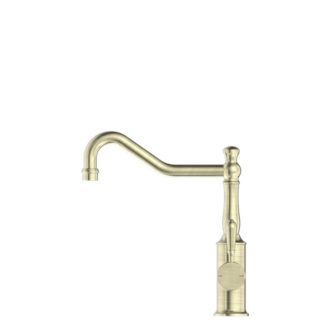 YORK KITCHEN MIXER HOOK SPOUT WITH METAL LEVER AGED BRASS