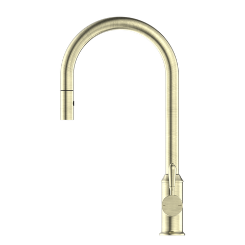 YORK PULL OUT SINK MIXER WITH VEGIE SPRAY FUNCTION WITH METAL LEVER AGED BRASS