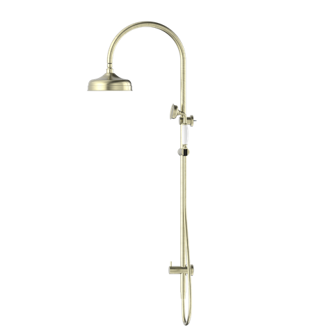 YORK TWIN SHOWER WITH WHITE PORCELAIN HAND SHOWER AGED BRASS