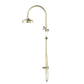 YORK TWIN SHOWER WITH WHITE PORCELAIN HAND SHOWER AGED BRASS