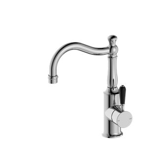 YORK BASIN MIXER HOOK SPOUT WITH BLACK PORCELAIN LEVER CHROME