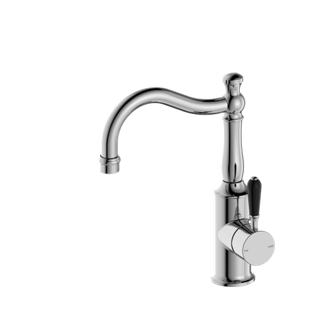 YORK BASIN MIXER HOOK SPOUT WITH BLACK PORCELAIN LEVER CHROME