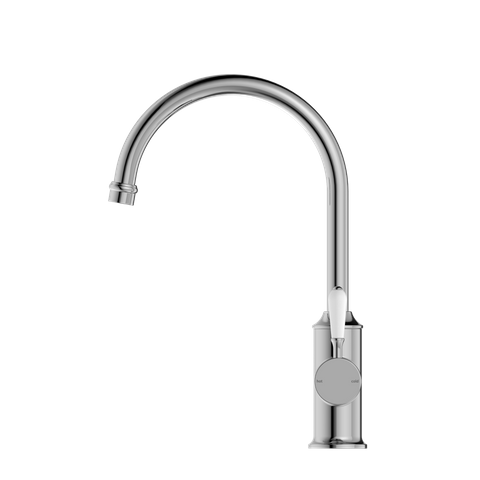 YORK KITCHEN MIXER GOOSNECK WITH WHITE PORCELAIN LEVER CHROME