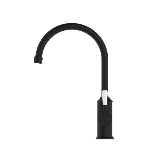 YORK KITCHEN MIXER GOOSNECK SPOUT WITH WHITE PORCELAIN LEVER MATTE BLACK