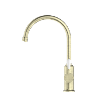 YORK KITCHEN MIXER GOOSNECK SPOUT WITH WHITE PORCELAIN LEVER AGED BRASS