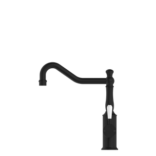 YORK KITCHEN MIXER HOOK SPOUT WITH WHITE PORCELAIN LEVER MATTE BLACK