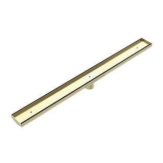 TILE INSERT V CHANNEL FLOOR GRATE 50MM OUTLET WITH HOLE SAW BRUSHED GOLD