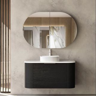 BONDI 900x460X450 Wall Hung Black Oak Curved Cabinet Only