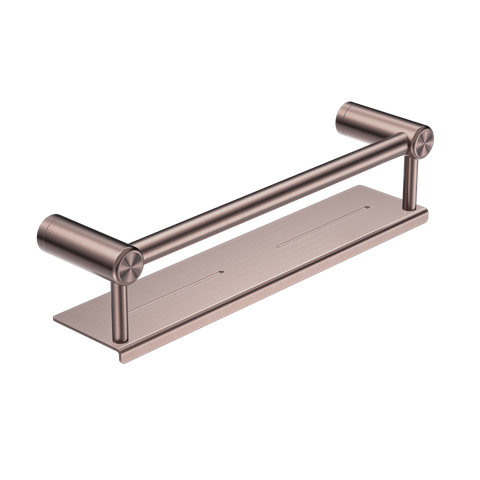 MECCA CARE 25MM GRAB RAIL WITH SHELF 300MM BRUSHED BRONZE