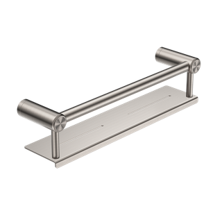 MECCA CARE 25MM GRAB RAIL WITH SHELF 300MM BRUSHED NICKEL