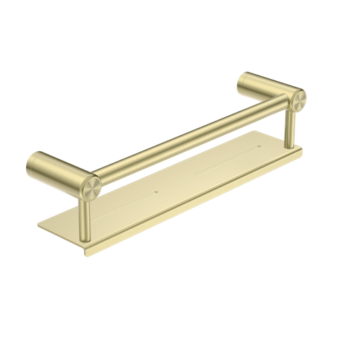 MECCA CARE 25MM GRAB RAIL WITH SHELF 300MM BRUSHED GOLD