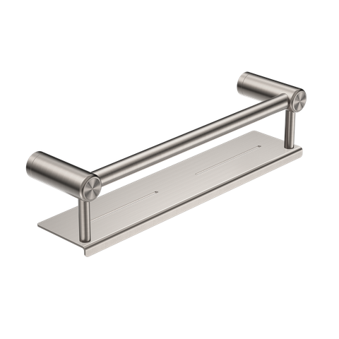 MECCA CARE 25MM GRAB RAIL WITH SHELF 450MM BRUSHED NICKEL