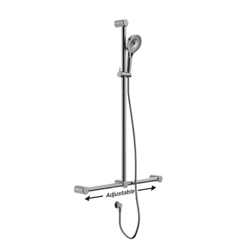 MECCA CARE 32MM T BAR GRAB RAIL AND ADJUSTABLE SHOWER SET 1100X750MM CHROME