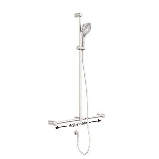 MECCA CARE 32MM T BAR GRAB RAIL AND ADJUSTABLE SHOWER SET 1100X750MM BRUSHED NIC