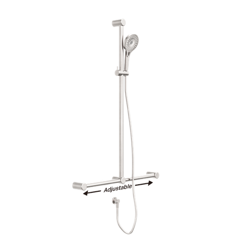 MECCA CARE 32MM T BAR GRAB RAIL AND ADJUSTABLE SHOWER SET 1100X750MM BRUSHED NIC