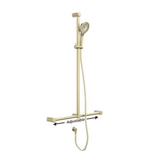 MECCA CARE 32MM T BAR GRAB RAIL AND ADJUSTABLE SHOWER SET 1100X750MM BRUSHED GOL