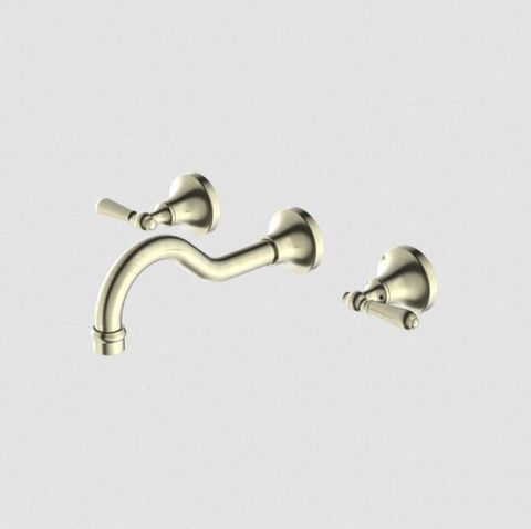 YORK WALL BASIN SET WITH METAL LEVER AGED BRASS