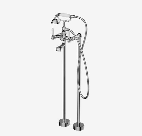 YORK FREESTANDING BATH SET WITH WHITE PORCELAIN HAND SHOWER CHROME