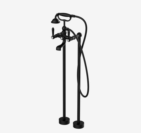 YORK FREESTANDING BATH SET WITH METAL HAND SHOWER MATTE BLACK