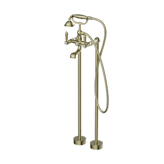 YORK FREESTANDING BATH SET WITH METAL HAND SHOWER AGED BRASS